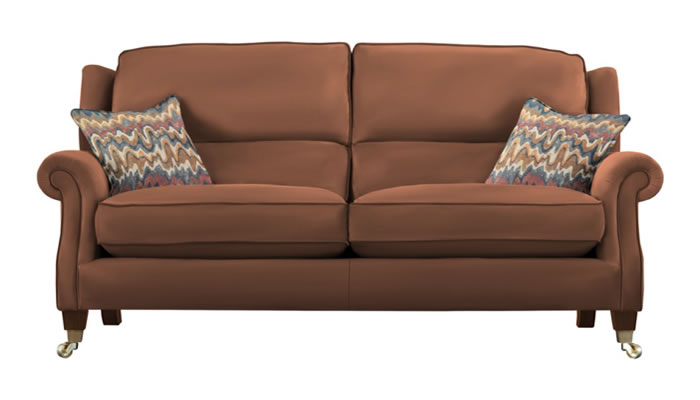 Parker Knoll Henley Large 2 Seater Sofa in Madri Paprika Leather with Terra Rust Scatters and Mahogany Legs